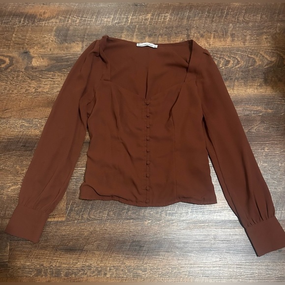 ABERCROMBIE & FITCH Top Womens Small Brown Button Front Scoop Neck Smocked Back - Picture 1 of 3